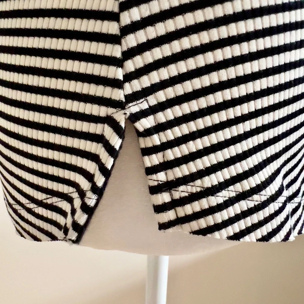 Free People, black and white striped T shirt with pretty cut-outs at neckline - Picture 8 of 10